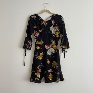 Black floral mid sleeve dress